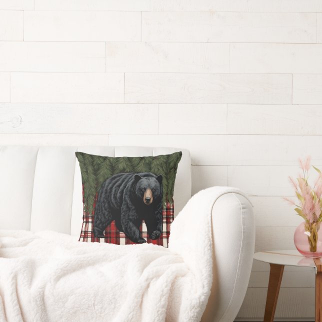 Black Bear Silhouette Throw Pillow (Couch)