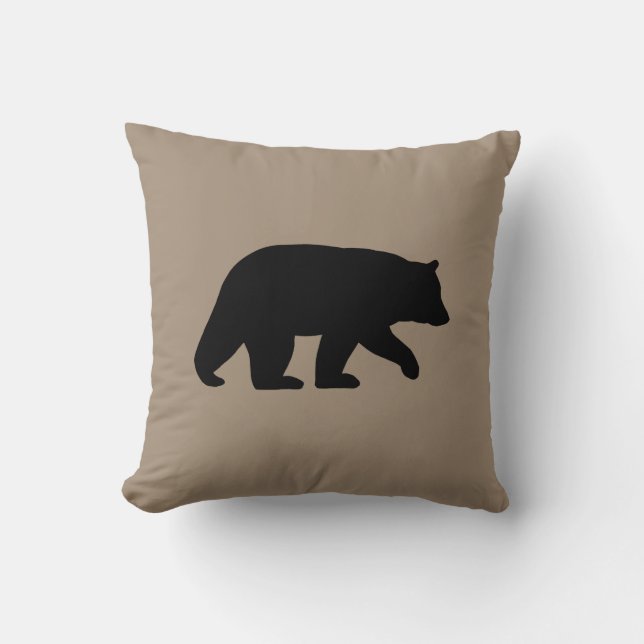 Black Bear Silhouette Warm Beige Wildlife Country Throw Pillow (Front)