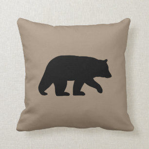 Black Bear Silhouette Warm Beige Wildlife Country Throw Pillow