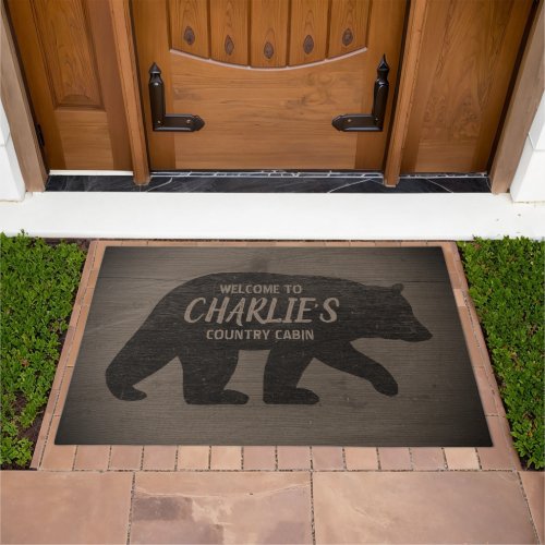 Black Bear Silhouette  Wild Rustic  Personalized Doormat