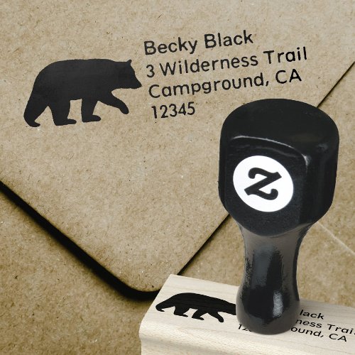 Black Bear Silhouette Wildlife Return Address Rubber Stamp