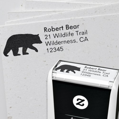 Black Bear Silhouette Wildlife Return Address Self_inking Stamp