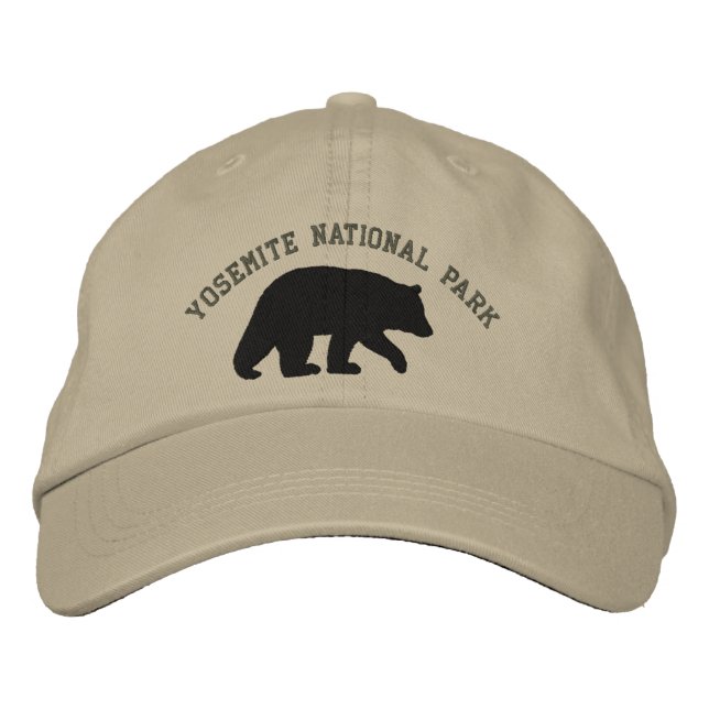 Black Bear Silhouette Yosemite National Park Embroidered Baseball Hat (Front)