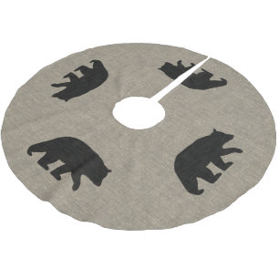 Black Bear Silhouettes Burlap Linen Style Brushed Polyester Tree Skirt