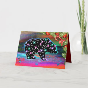 Black Bear Spirit Northern Light Colors Christmas Holiday Card
