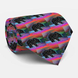 Black Bear Spirit Northern Light Colors Neck Tie