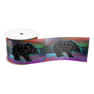 Black Bear Spirit Northern Light Colors Satin Ribbon