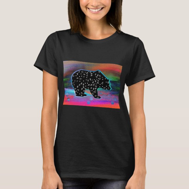 Black Bear Spirit Northern Light Colors T-Shirt (Front)