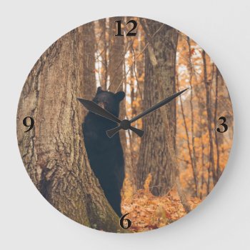Black Bear Standing By A Tree Large Clock by Vanillaextinctions at Zazzle