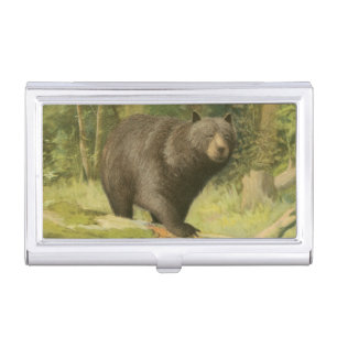 Black Bear Stepping on a Tree Trunk Business Card Case