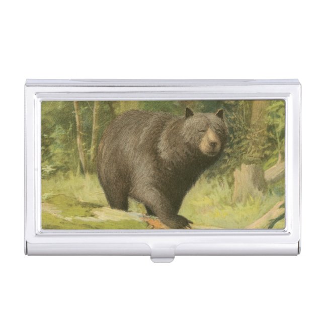 Black Bear Stepping on a Tree Trunk Business Card Case (Front)