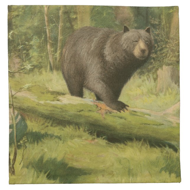 Black Bear Stepping on a Tree Trunk Cloth Napkin (Front)