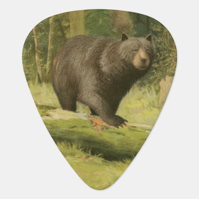 Black Bear Stepping on a Tree Trunk Guitar Pick (Front)