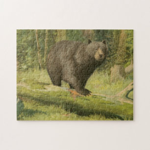 Black Bear Stepping on a Tree Trunk Jigsaw Puzzle
