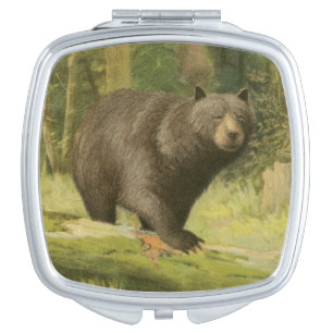 Black Bear Stepping on a Tree Trunk Mirror For Makeup