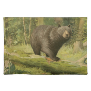Black Bear Stepping on a Tree Trunk Placemat