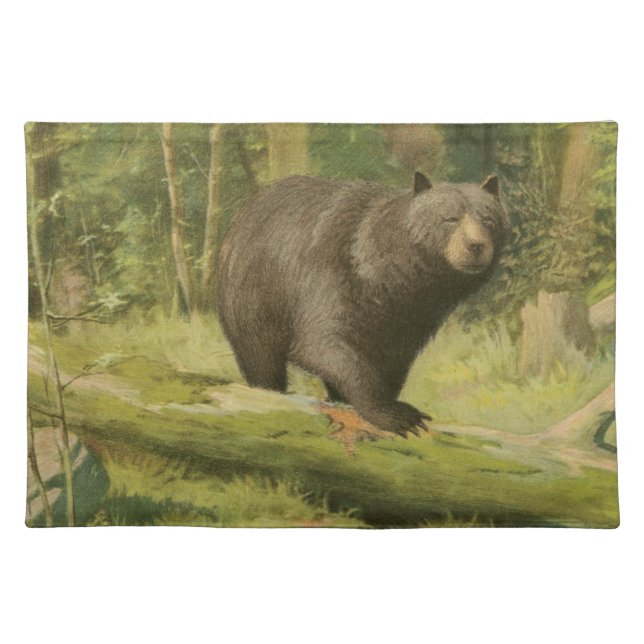 Black Bear Stepping on a Tree Trunk Placemat (Front)