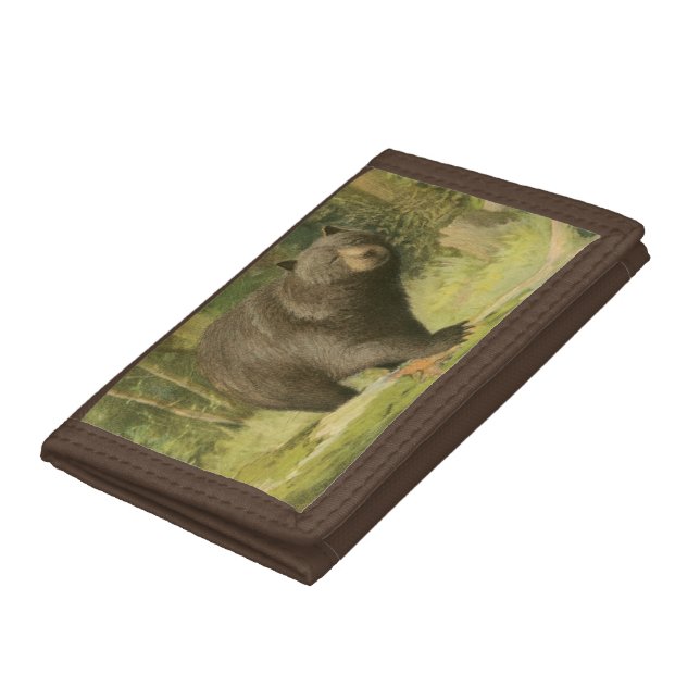 Black Bear Stepping on a Tree Trunk Trifold Wallet (Bottom)