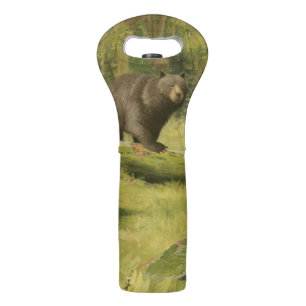 Black Bear Stepping on a Tree Trunk Wine Bag