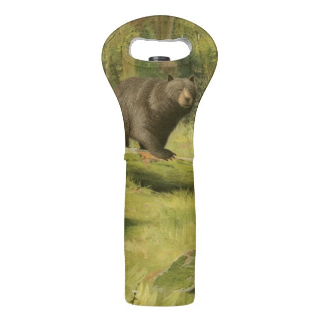 Black Bear Stepping on a Tree Trunk Wine Bag (Back)
