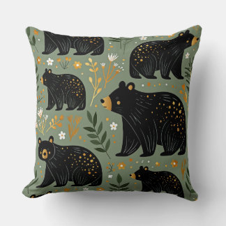 Black Bear Throw Pillow, Woodland Bear Home Decor, Pillow