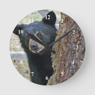 Black Bear Tree Photo Round Clock