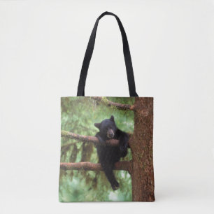 black bear, Ursus americanus, cub in a tree Tote Bag