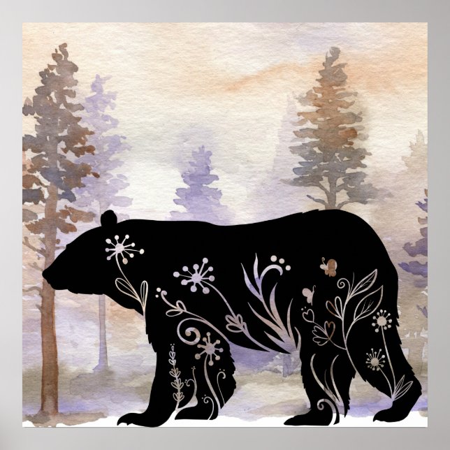Black Bear Wall Art, Silhoutte Bear Poster (Front)