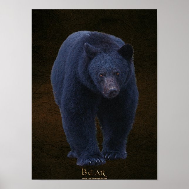 Black Bear Wildlife Art Poster w Faux-leather BG (Front)