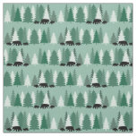 Black Bear with Cubs and Pine Trees Patterned Fabric