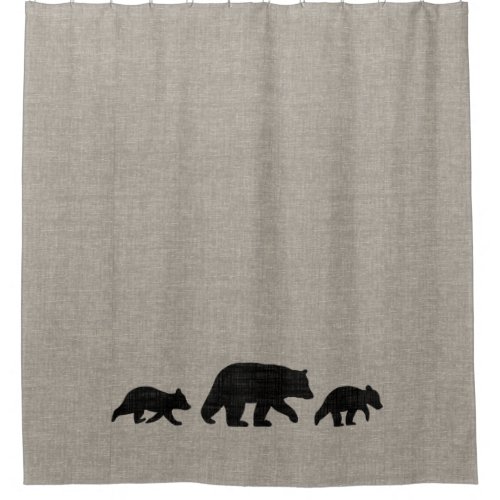 Black Bear with Cubs Silhouettes Shower Curtain