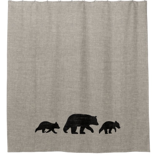 Black Bear with Cubs Silhouettes Shower Curtain (Front)