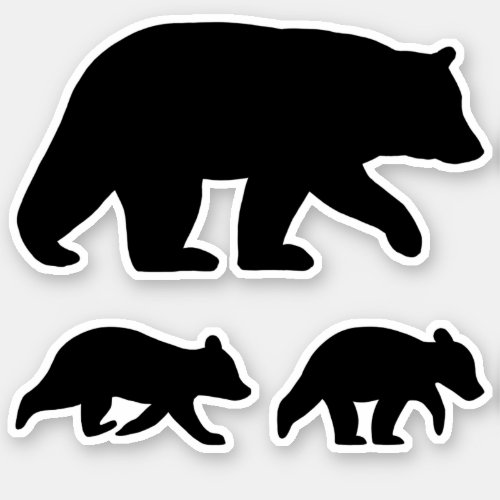 Black Bear with Cubs Silhouettes Vinyl Sticker Set