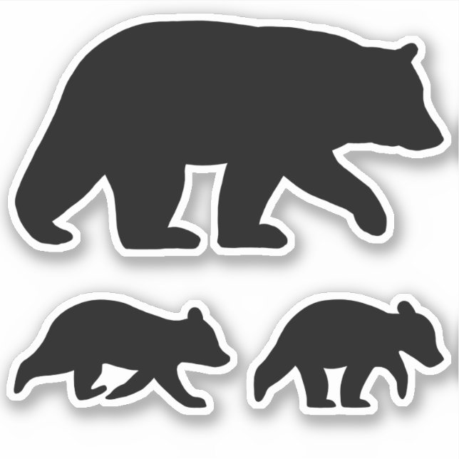 Black Bear with Cubs Silhouettes Vinyl Sticker Set (Front)