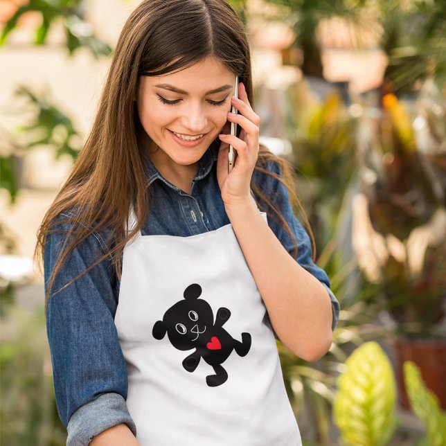 Black Bear with Red Heart Adult Apron (Creator Uploaded)