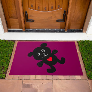 Black Bear with Red Heart Doormat