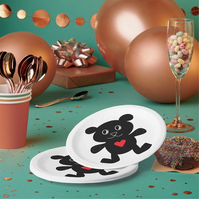 Black Bear with Red Heart Paper Plates (Creator Uploaded)