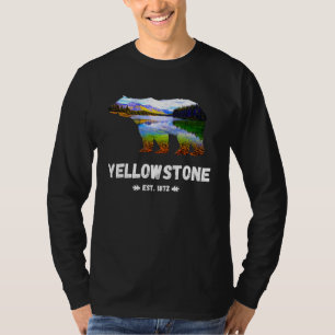 Black Bear With Yellowstone National Park Scenery  T-Shirt