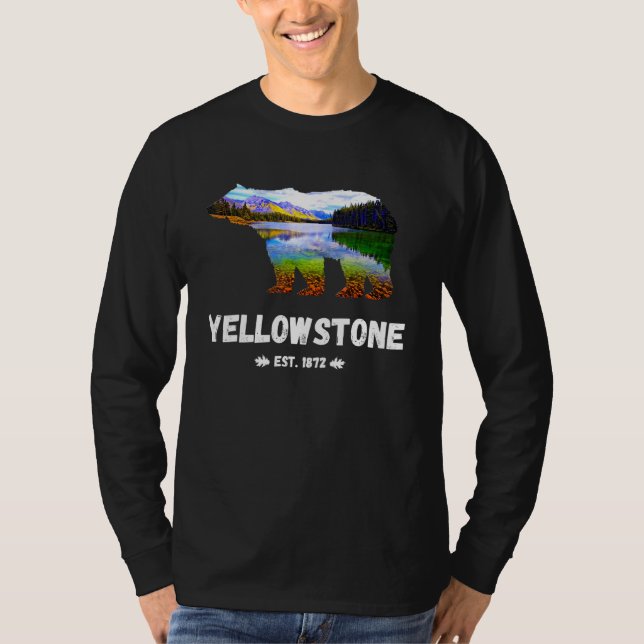 Black Bear With Yellowstone National Park Scenery  T-Shirt (Front)