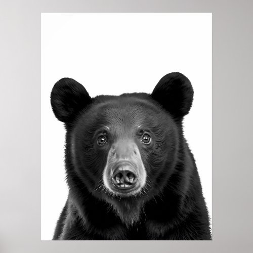 Black Bear Woodland Modern Portrait black white   Poster