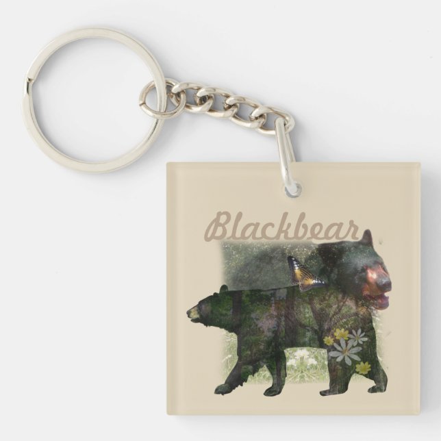 Black Bear Woodland Within Keychain (Front)