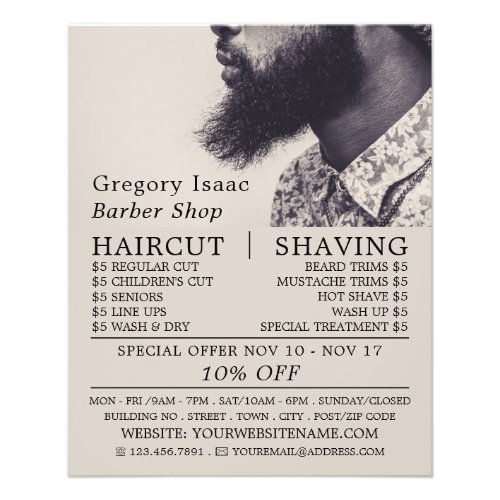 Black Beard Model Mens Barbers Advertising Flyer