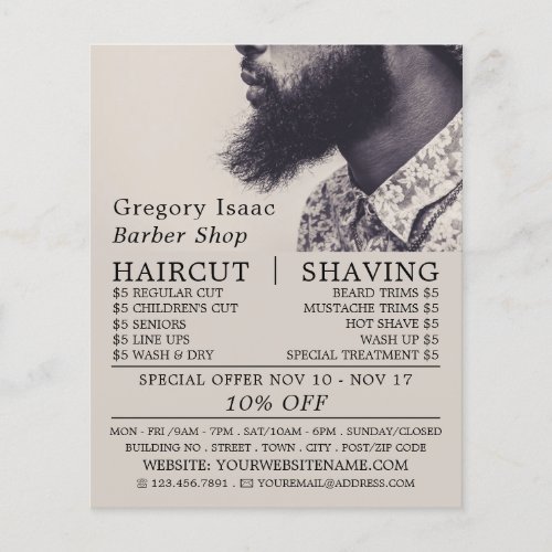 Black Beard Model Mens Barbers Advertising Flyer