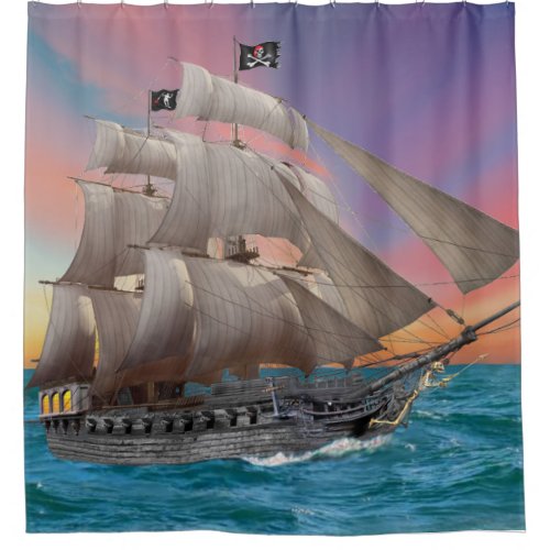 BLACK_BEARDS PIRATE SHIP SHOWER CURTAIN