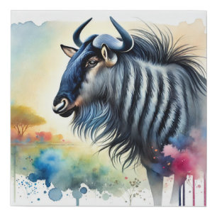 Black Bearded Blue Wildebeest 290824AREF129 - Wate Faux Canvas Print