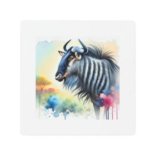 Black Bearded Blue Wildebeest 290824AREF129 - Wate Metal Print