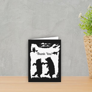 Black Bears Dancing in Woods Owl in Tree on White Letterpress Thank You Card