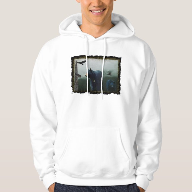 Black Bears, Ravens & Totem Pole Wildlife Hoodie (Front)