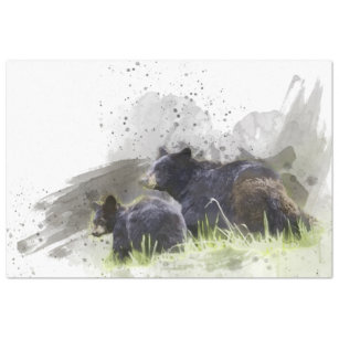 Black Bears Watercolor Art 20x30  Decoupage Tissue Paper