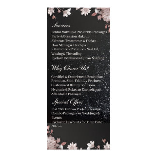 Black Beautician Promotion Services Pink Floral   Rack Card